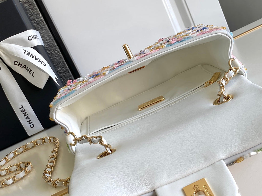 CC 24A SAC À RABAT 20 CM PAILLETTES MULTICOLORE SATIN QUINCAILLERIE OR 