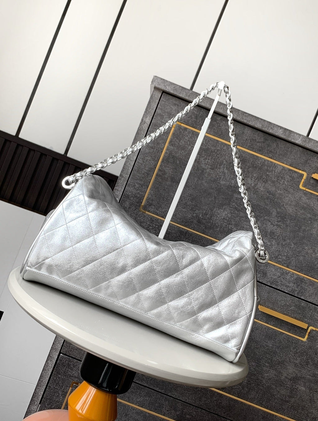 CC VINTAGE HOBO BAG 40CM SILVER METALIC LAMBSKIN SILVER HARDWARE