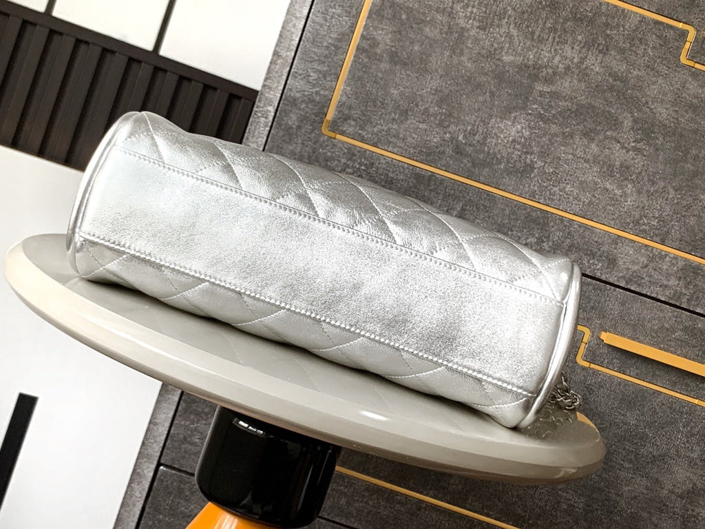 CC VINTAGE HOBO BAG 30CM SILVER METALIC LAMBSKIN SILVER HARDWARE