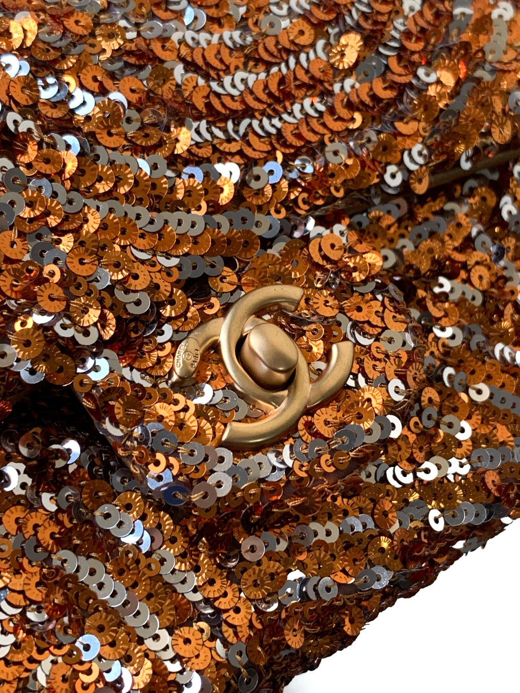 SAC À RABAT MINI 20 CM EN CUIR DE VEAU BEIGE À PAILLETTES BRONZE DORÉ