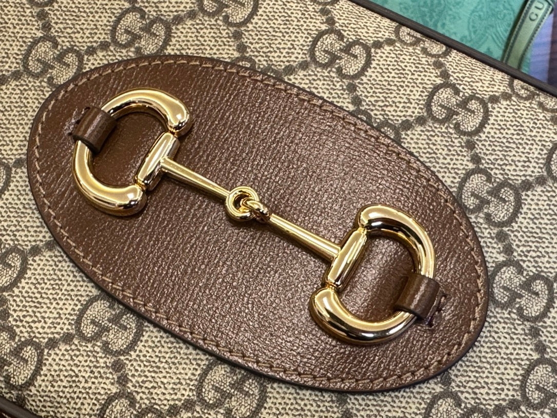 PETIT SAC GG 20 HORSEBIT 1955 EN TOILE BEIGE ET CUIR DE VEAU MARRON