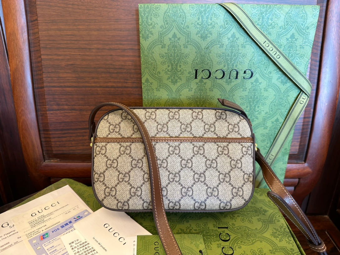 PETIT SAC GG 20 HORSEBIT 1955 EN TOILE BEIGE ET CUIR DE VEAU MARRON