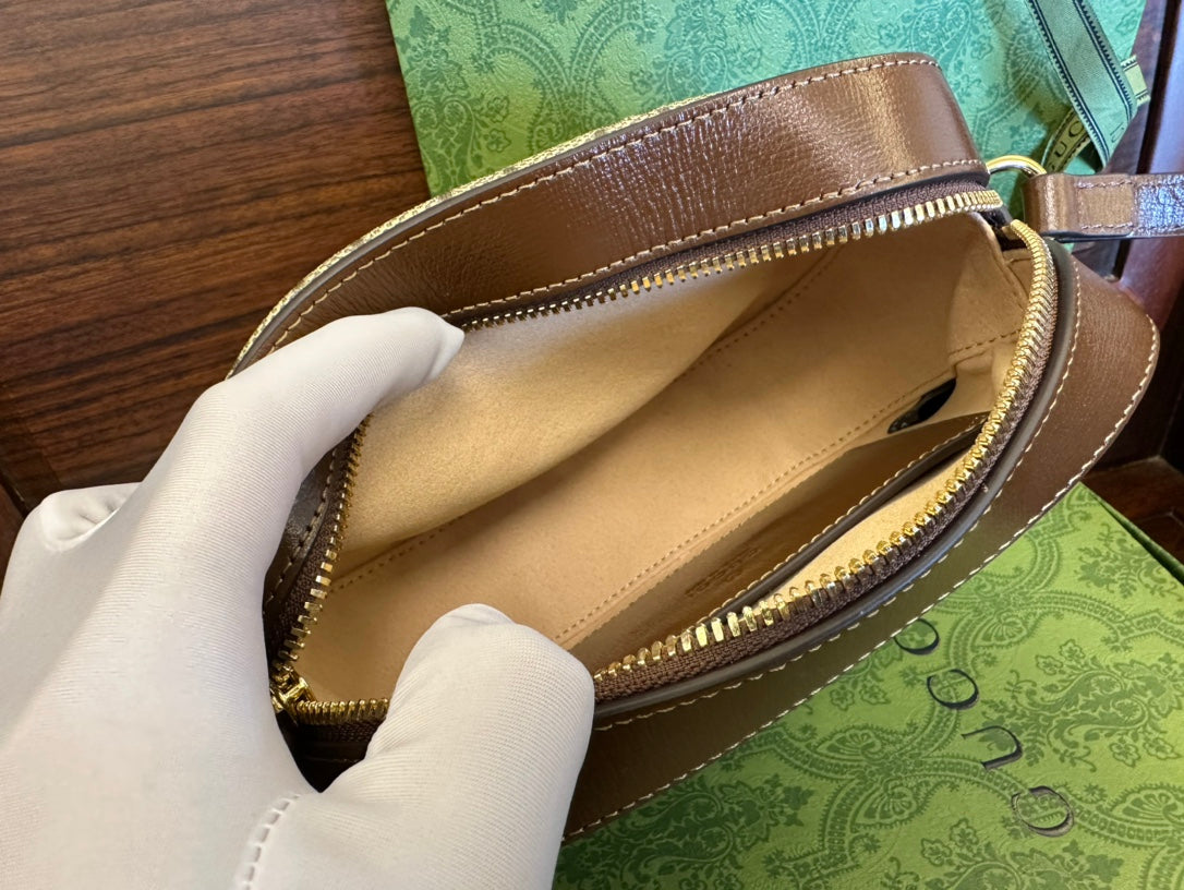 PETIT SAC GG 20 HORSEBIT 1955 EN TOILE BEIGE ET CUIR DE VEAU MARRON