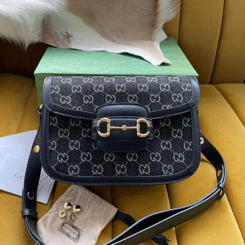 MINI SAC GG HORSEBIT 1955 25 EN DENIM NOIR