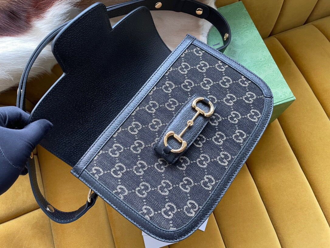 MINI SAC GG HORSEBIT 1955 25 EN DENIM NOIR