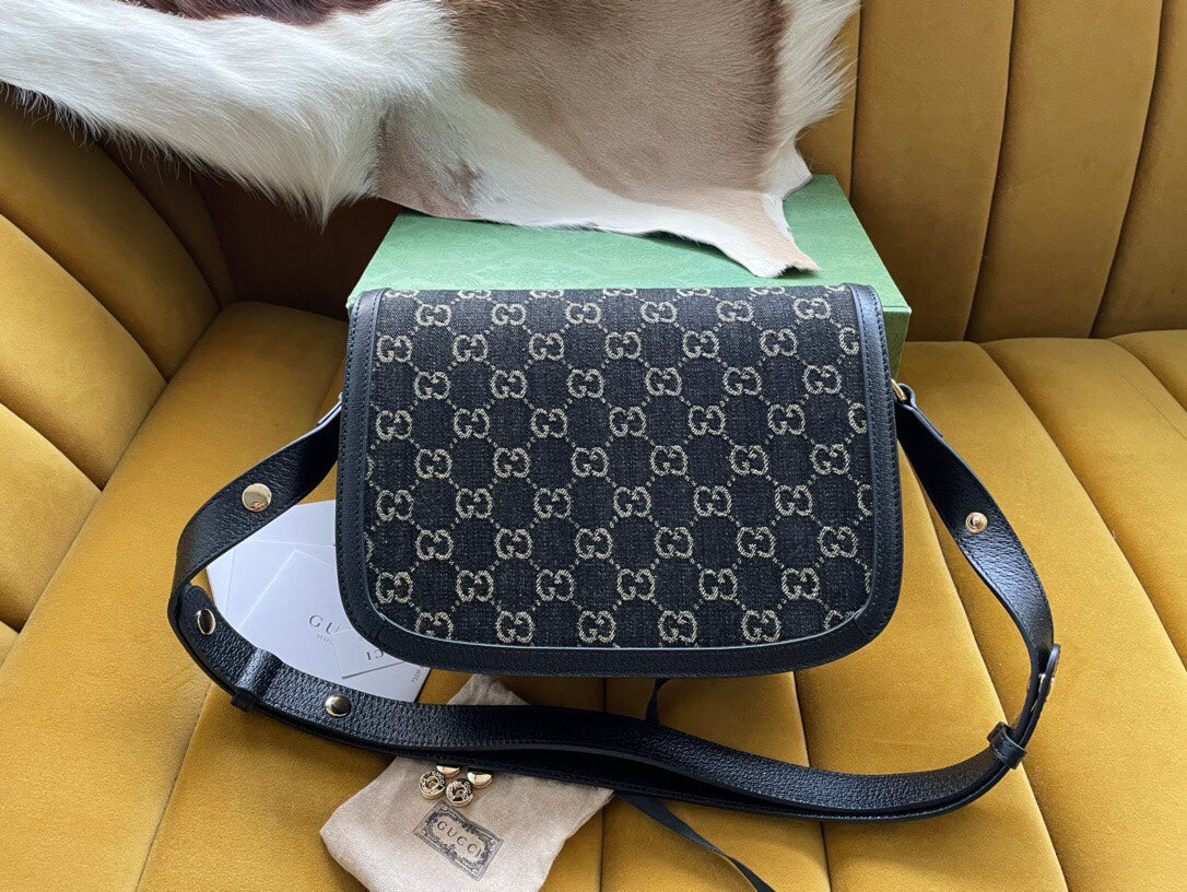 MINI SAC GG HORSEBIT 1955 25 EN DENIM NOIR