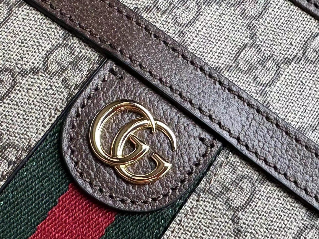 Petit sac bandoulière OPHIDIA 21 GG en toile beige et cuir de veau marron