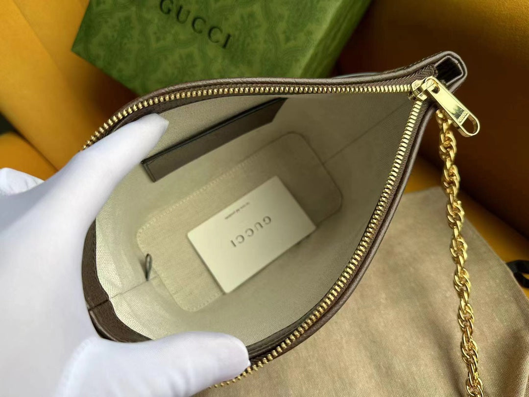 Petit sac bandoulière OPHIDIA 21 GG en toile beige et cuir de veau marron