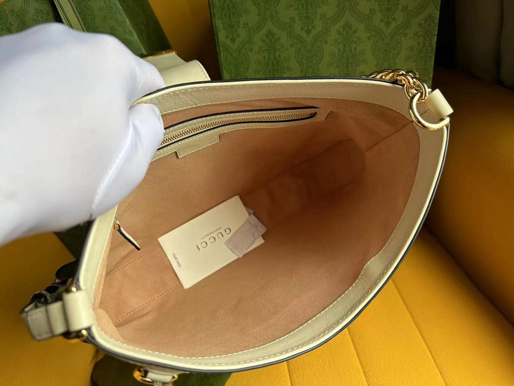 SAC À BANDOULIÈRE GG PADLOCK 32 EN TOILE BEIGE ET CUIR DE VEAU BLANC