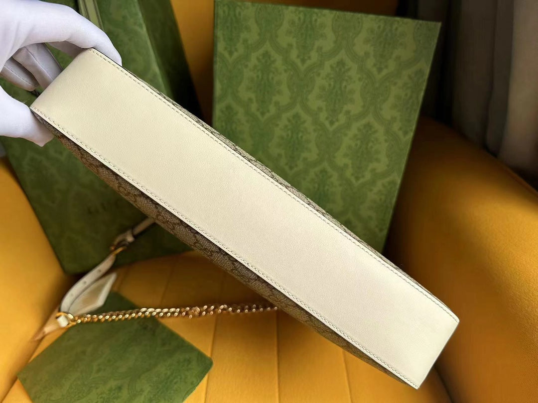 SAC À BANDOULIÈRE GG PADLOCK 32 EN TOILE BEIGE ET CUIR DE VEAU BLANC