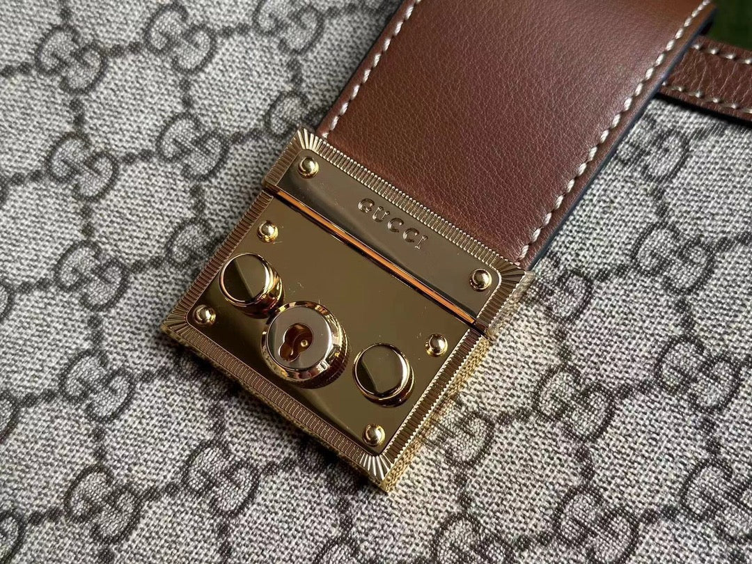 SAC À BANDOULIÈRE GG PADLOCK 32 EN TOILE BEIGE ET CUIR DE VEAU MARRON