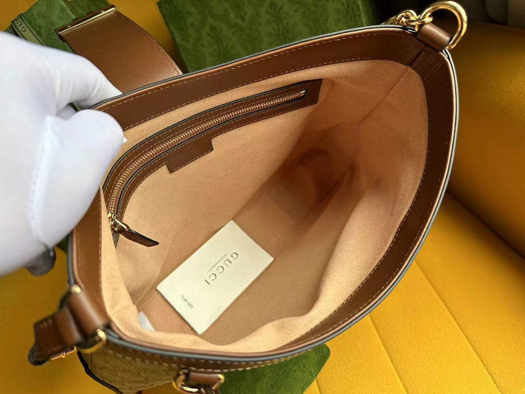 SAC À BANDOULIÈRE GG PADLOCK 32 EN TOILE BEIGE ET CUIR DE VEAU MARRON
