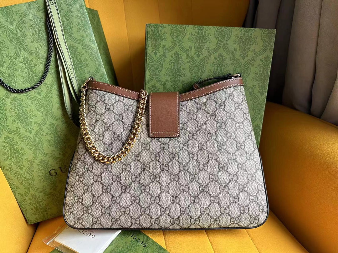 SAC À BANDOULIÈRE GG PADLOCK 32 EN TOILE BEIGE ET CUIR DE VEAU MARRON