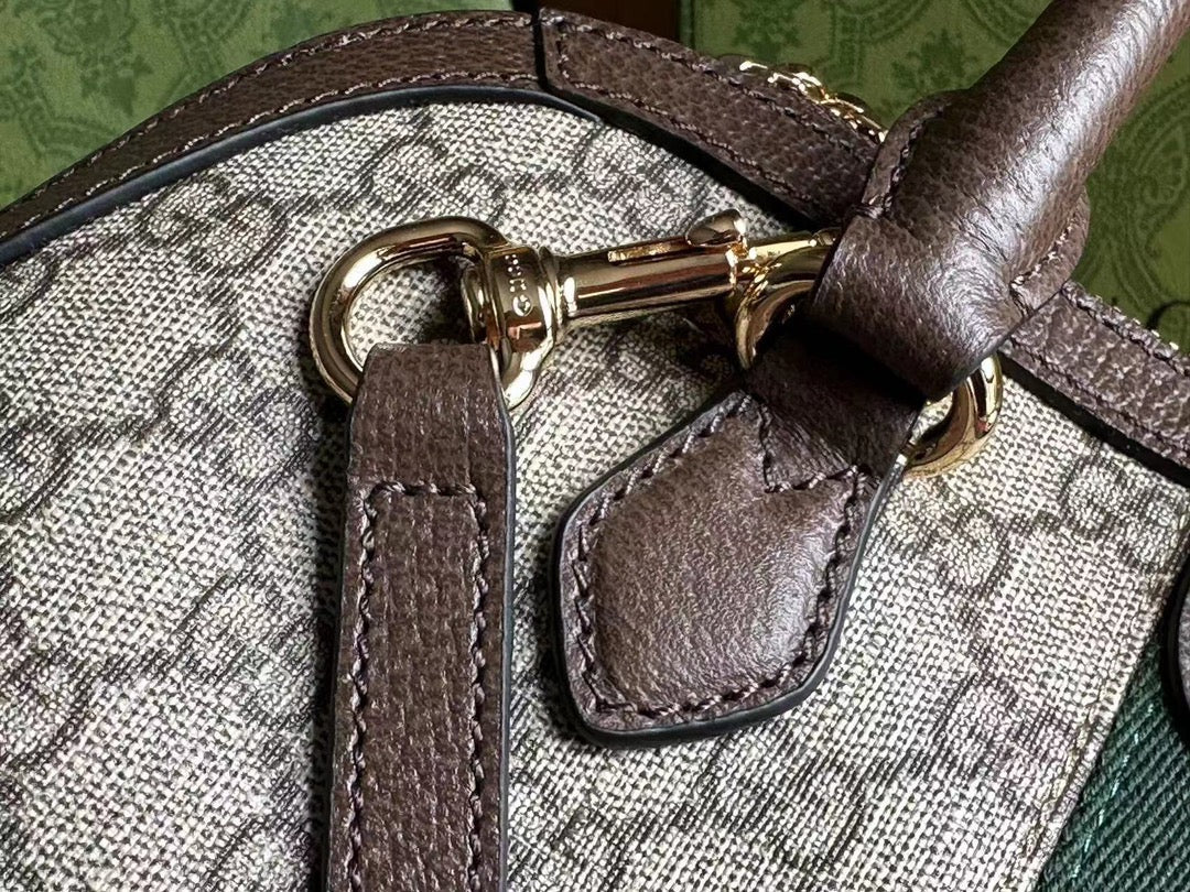 OPHIDIA 31 PETIT SAC À MAIN EN TOILE BEIGE ET CUIR DE VEAU MARRON