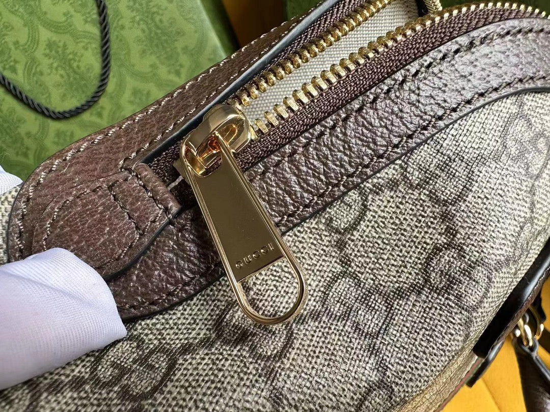 OPHIDIA 31 PETIT SAC À MAIN EN TOILE BEIGE ET CUIR DE VEAU MARRON