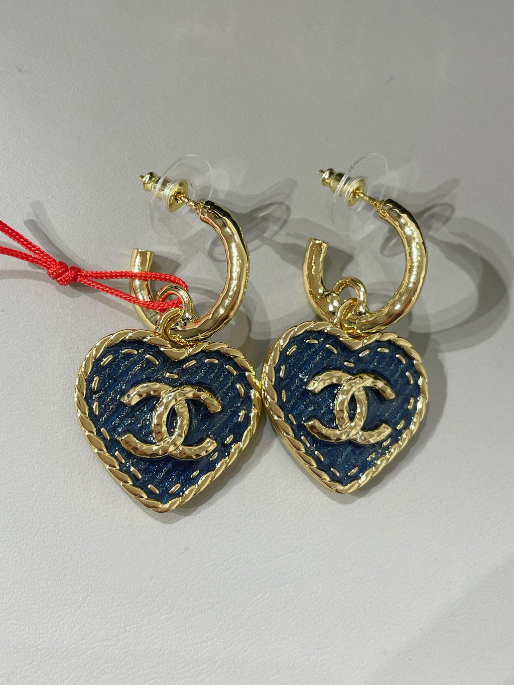 Boucles d'oreilles créoles CC Heart Blue Denim et Or clair