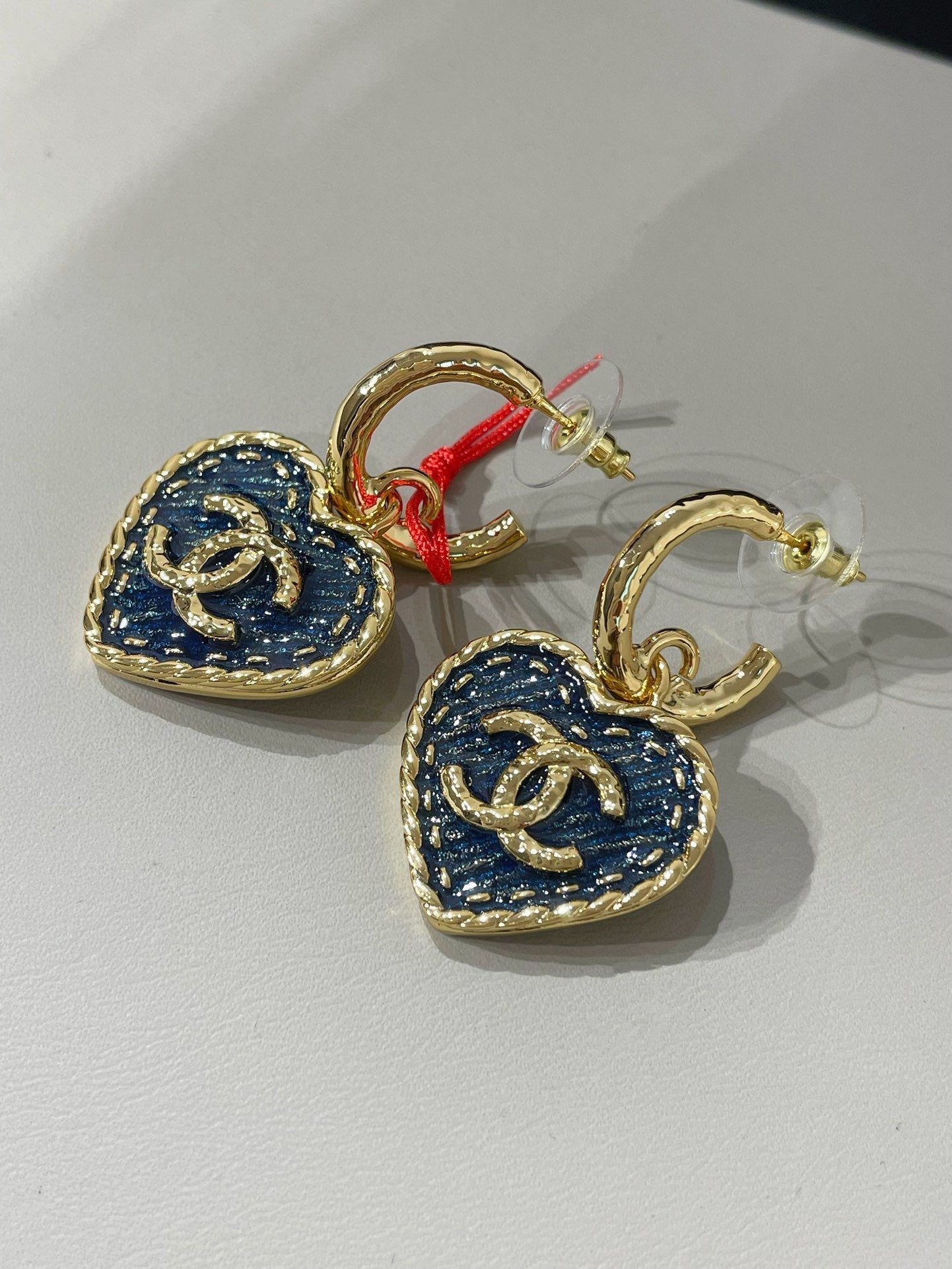 Boucles d'oreilles créoles CC Heart Blue Denim et Or clair