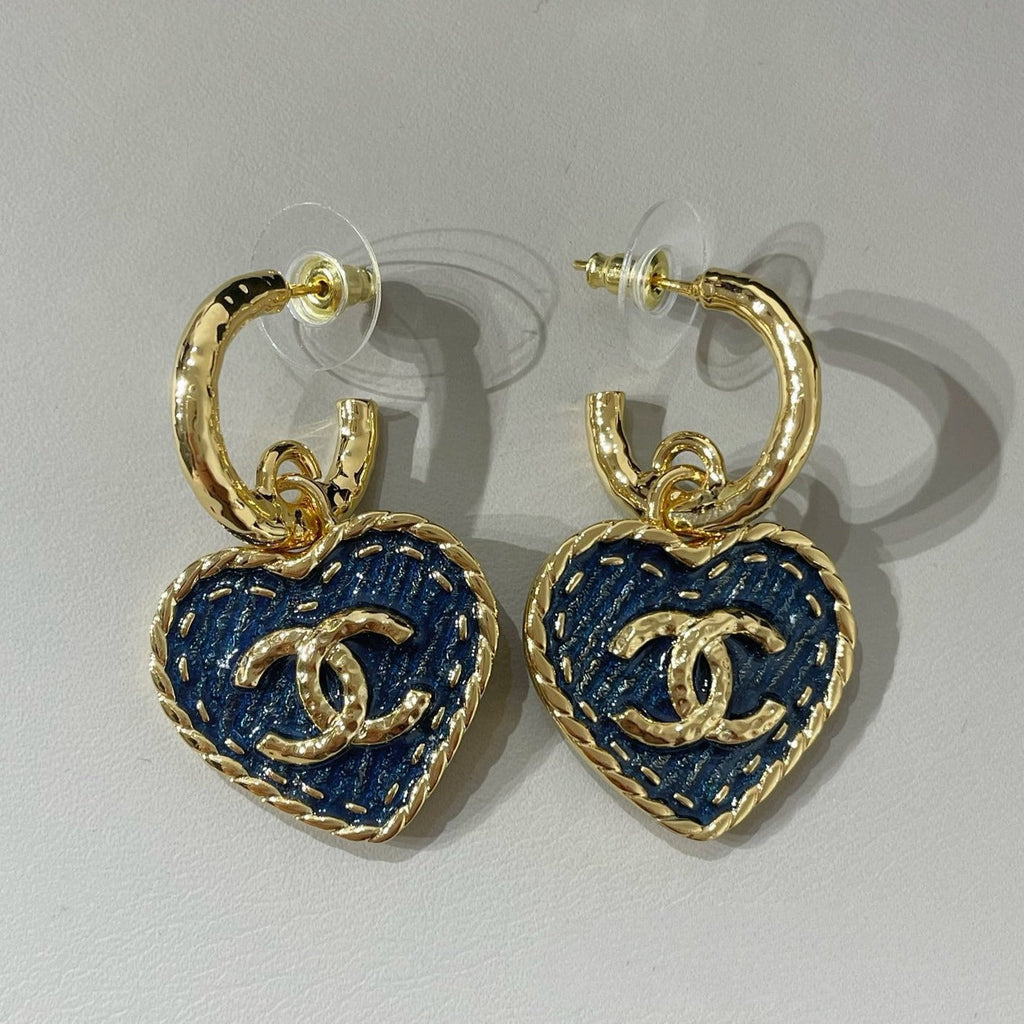 Boucles d'oreilles créoles CC Heart Blue Denim et Or clair