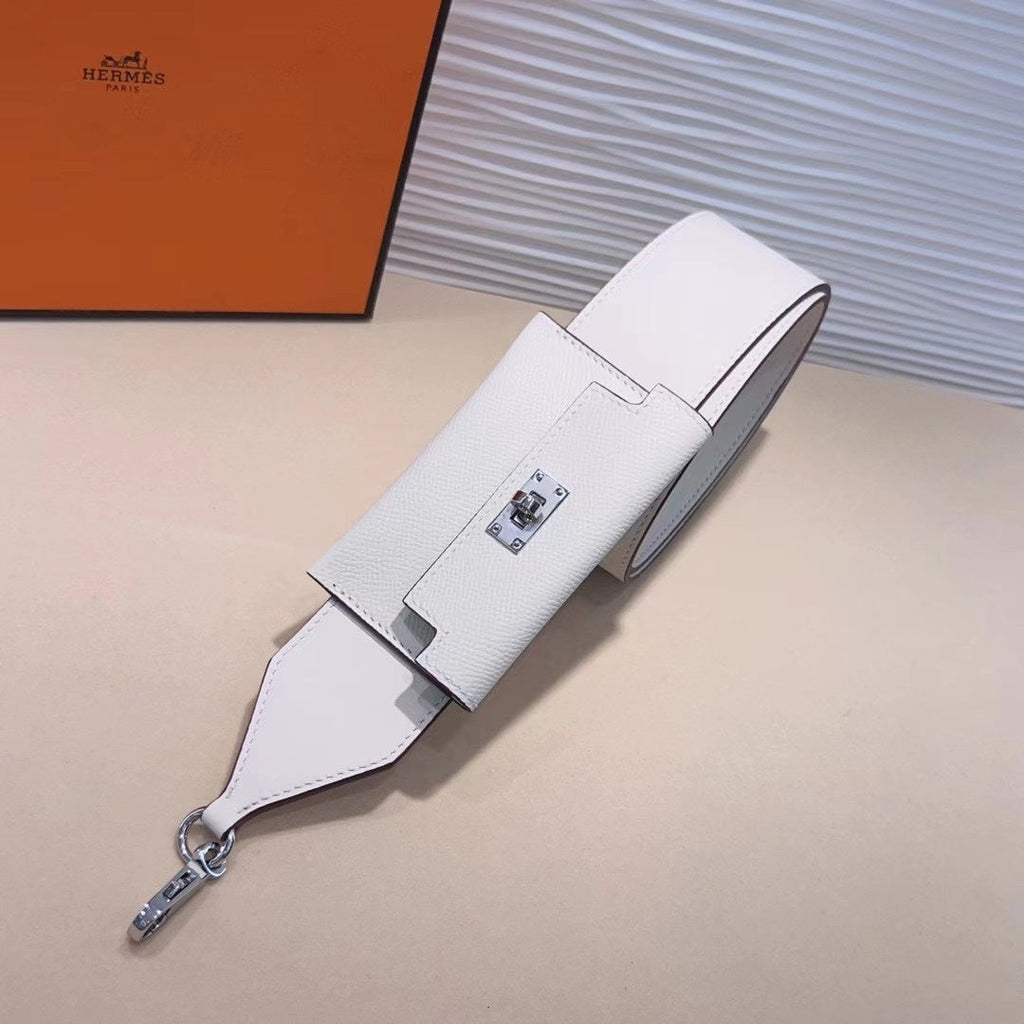ケリーポケット 50mm ホワイトエプソム シルバーハードウェア ショルダーストラップ