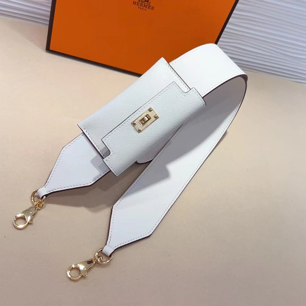 Bandoulière Kelly Pocket 50 mm en EPSOM blanc et matériel doré 