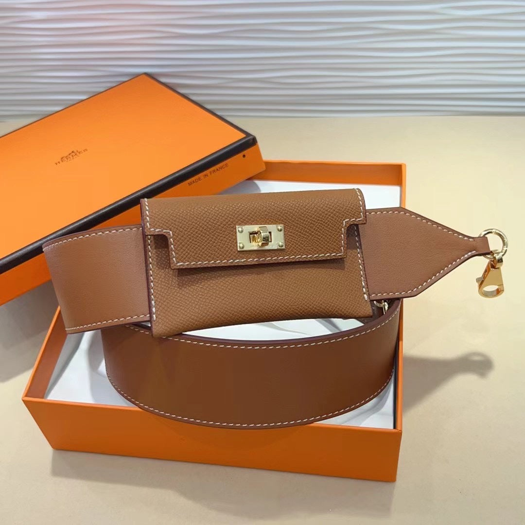 KELLY POCKET 50MM BROWN EPSOM HARDWARE GOLD HARDWARE BANDOULIÈRE 