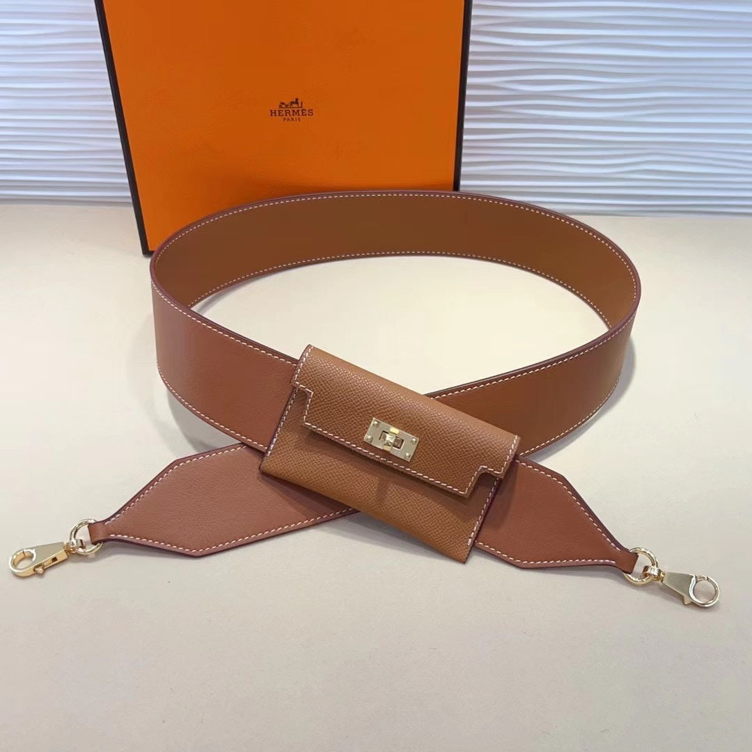 KELLY POCKET 50MM BROWN EPSOM HARDWARE GOLD HARDWARE BANDOULIÈRE 