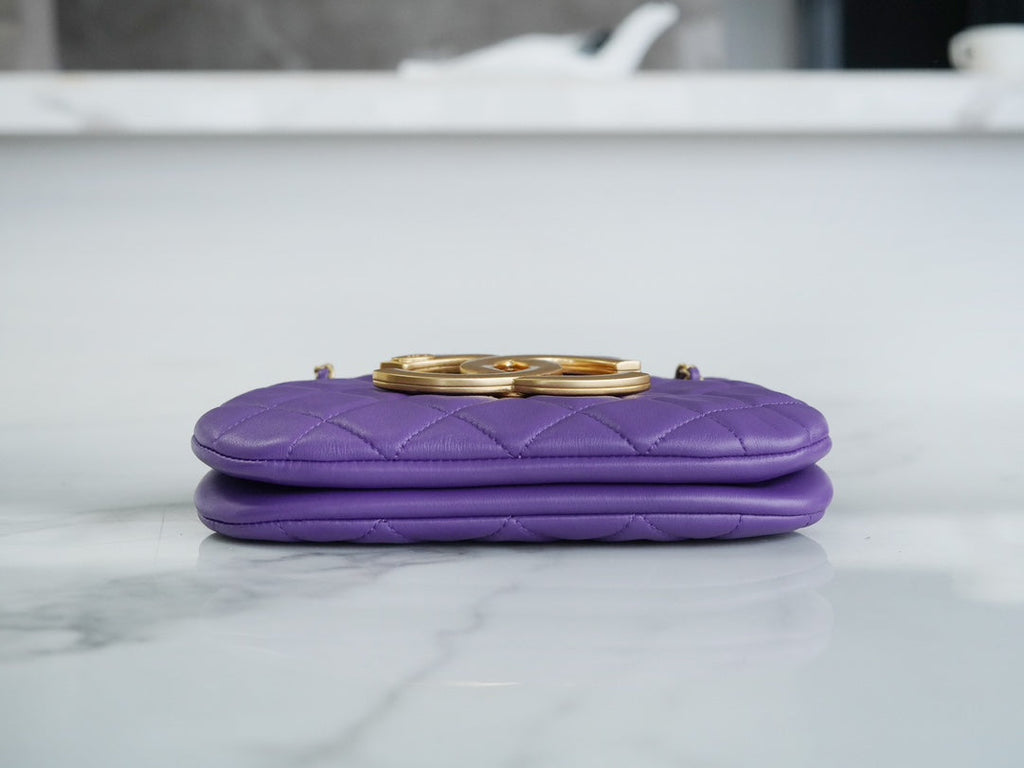 SAC HOBO 21 AVEC GRAND LOGO EN CUIR D'AGNEAU VIOLET QUINCAILLERIE DORÉ 