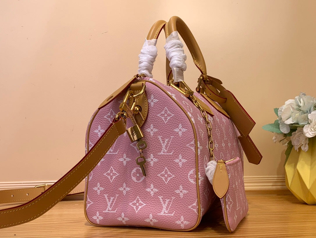LV SPEEDY P9 BANDOULIERE 30 ROSE PASTEL CUIR DE VEAU 203345