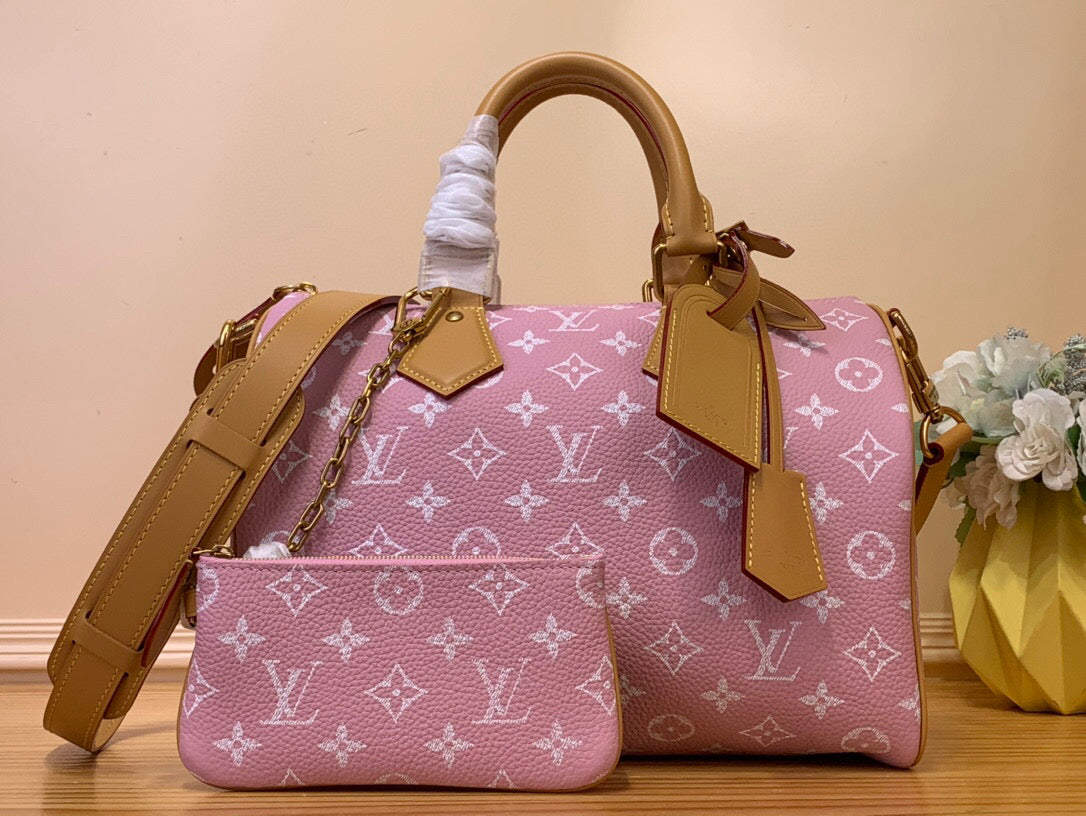 LV SPEEDY P9 BANDOULIERE 30 ROSE PASTEL CUIR DE VEAU 203345