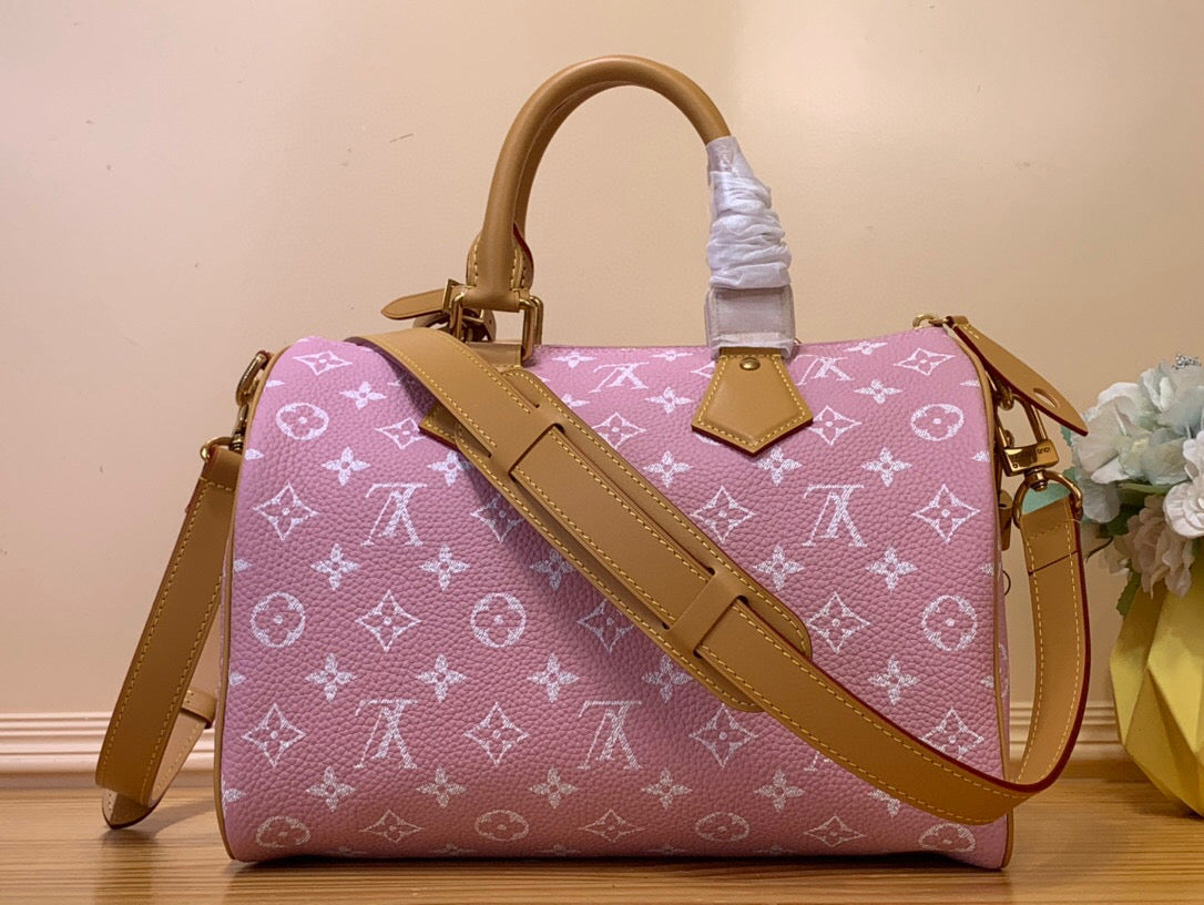 LV SPEEDY P9 BANDOULIERE 30 ROSE PASTEL CUIR DE VEAU 203345