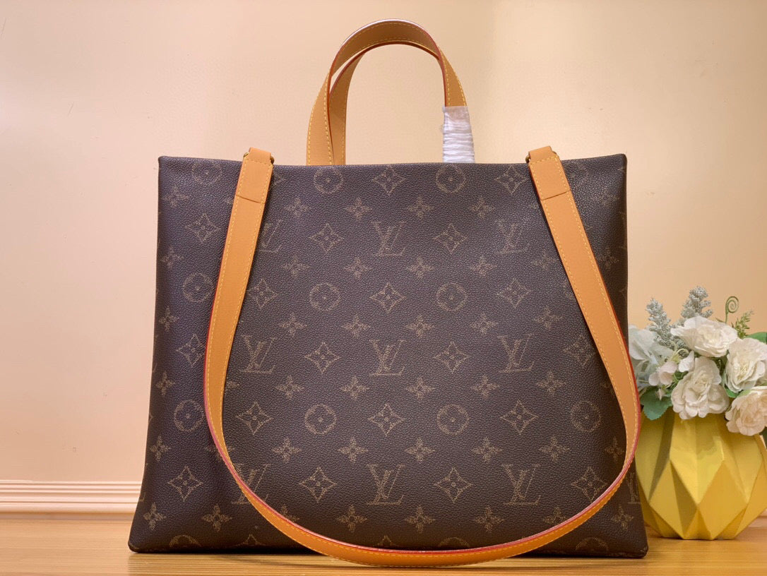 Sac cabas Louis Vuitton MM 40 cm en cuir de veau monogrammé marron 205583