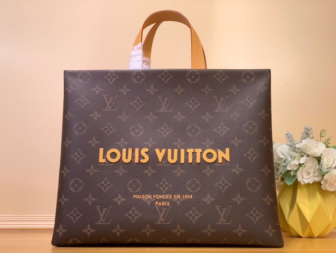 Sac cabas Louis Vuitton MM 40 cm en cuir de veau monogrammé marron 205583