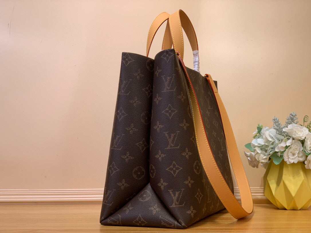 Sac cabas Louis Vuitton MM 40 cm en cuir de veau monogrammé marron 205583