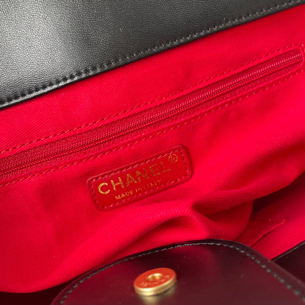SAC CABAS CC 34 CM EN CUIR DE VEAU NOIR QUINCAILLERIE DORÉ