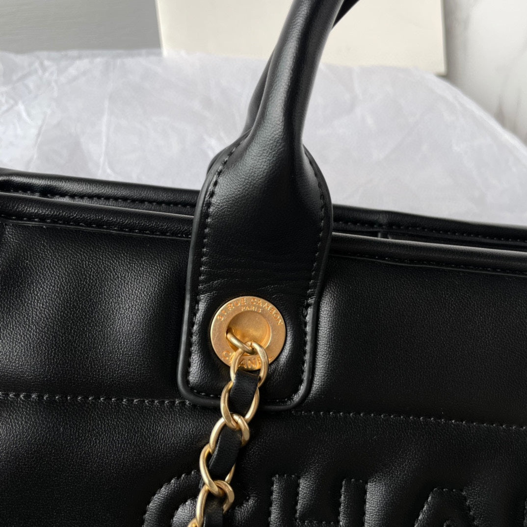 CC SHOPPING BAG 34CM BLACK CALFSKIN GOLD HARDWARE