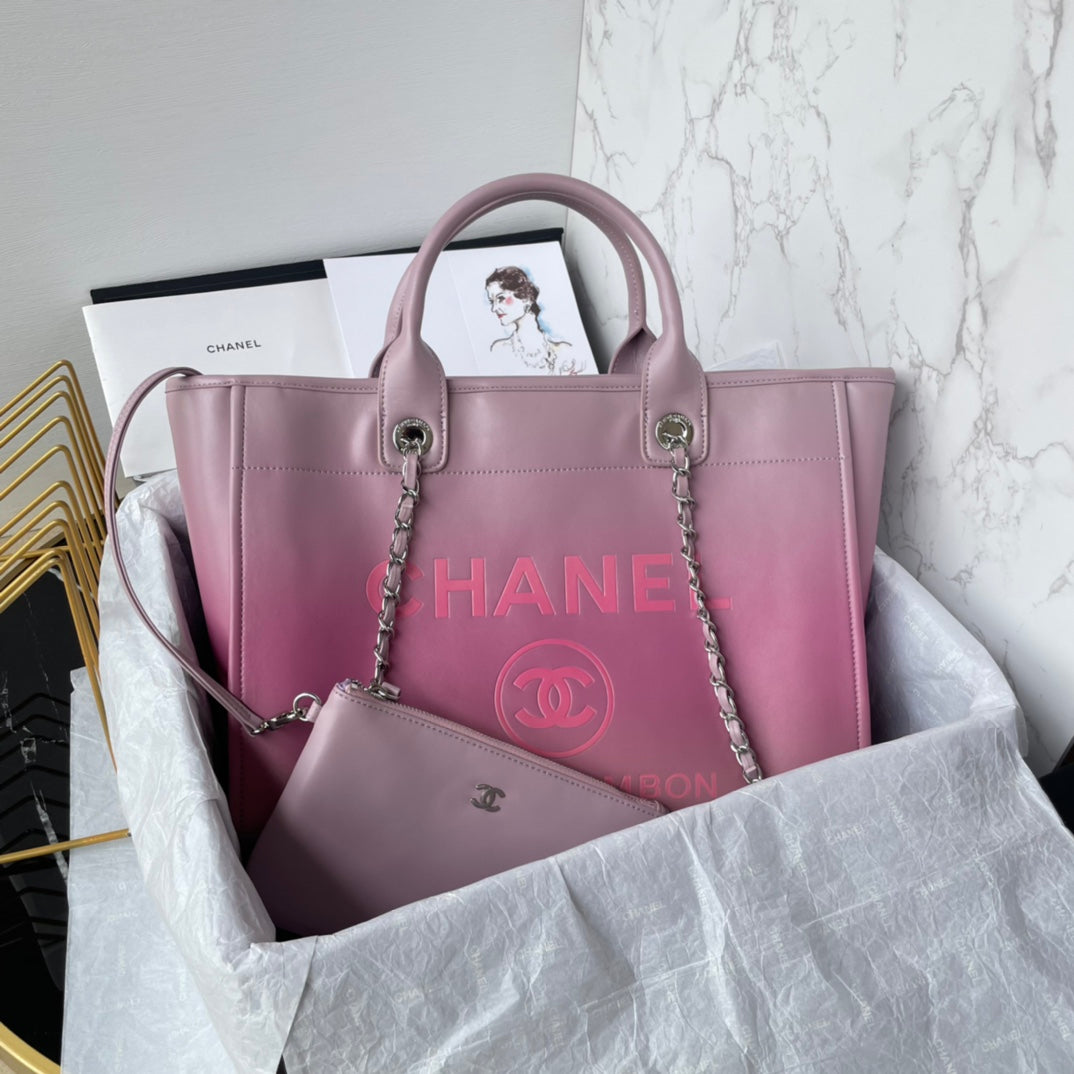 CC SHOPPING BAG 34CM PINK PURPLE CALFSKIN SILVER HARDWARE