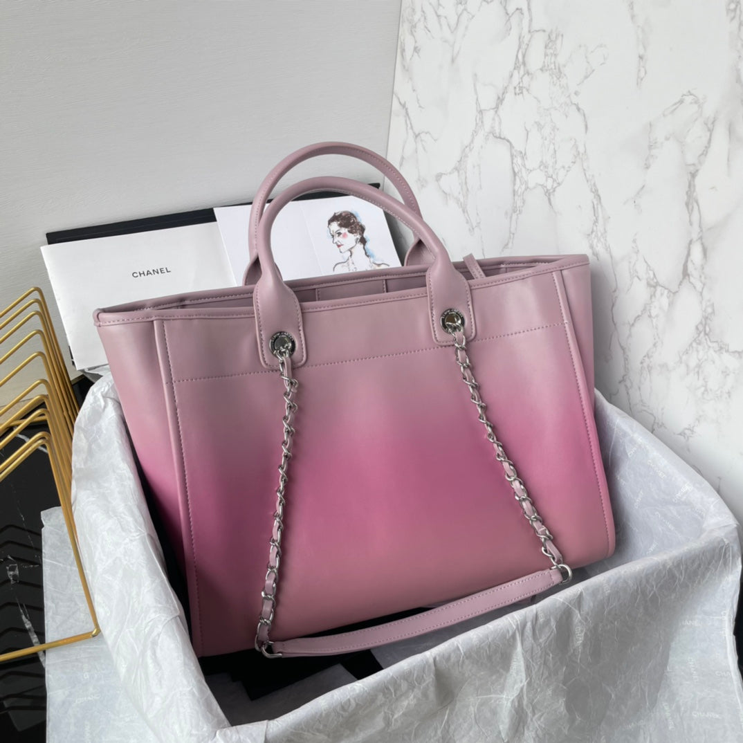 CC SHOPPING BAG 34CM PINK PURPLE CALFSKIN SILVER HARDWARE