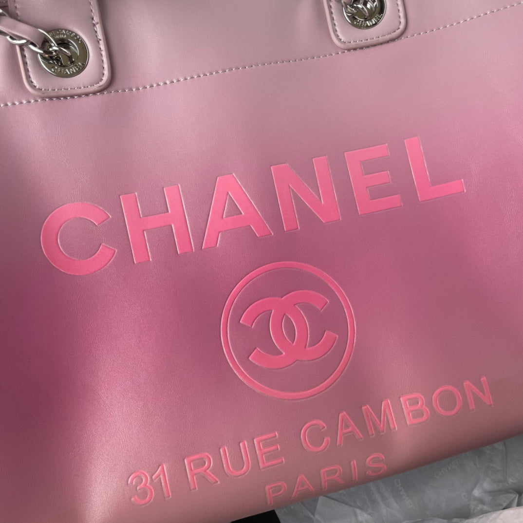 SAC CABAS CC 34 CM EN CUIR DE VEAU ROSE VIOLET QUINCAILLERIE ARGENTÉE