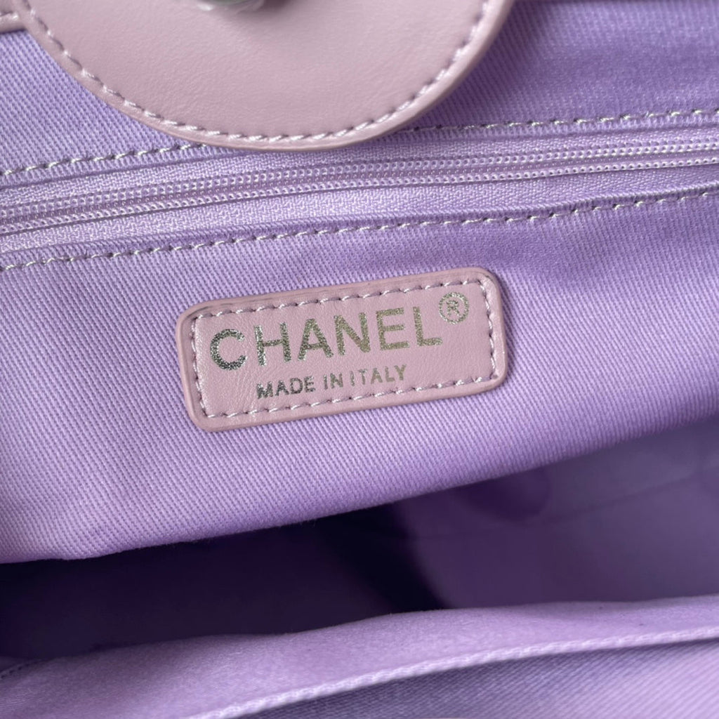SAC CABAS CC 34 CM EN CUIR DE VEAU ROSE VIOLET QUINCAILLERIE ARGENTÉE