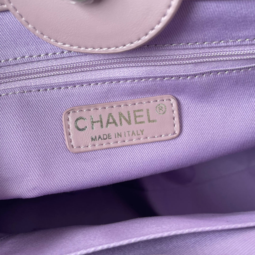 SAC CABAS CC 34 CM EN CUIR DE VEAU ROSE VIOLET QUINCAILLERIE ARGENTÉE
