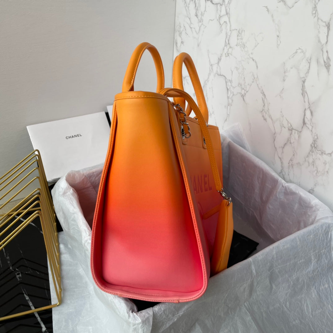 CC SHOPPING BAG 34CM ORANGE PURPLE CALFSKIN GOLD HARDWARE