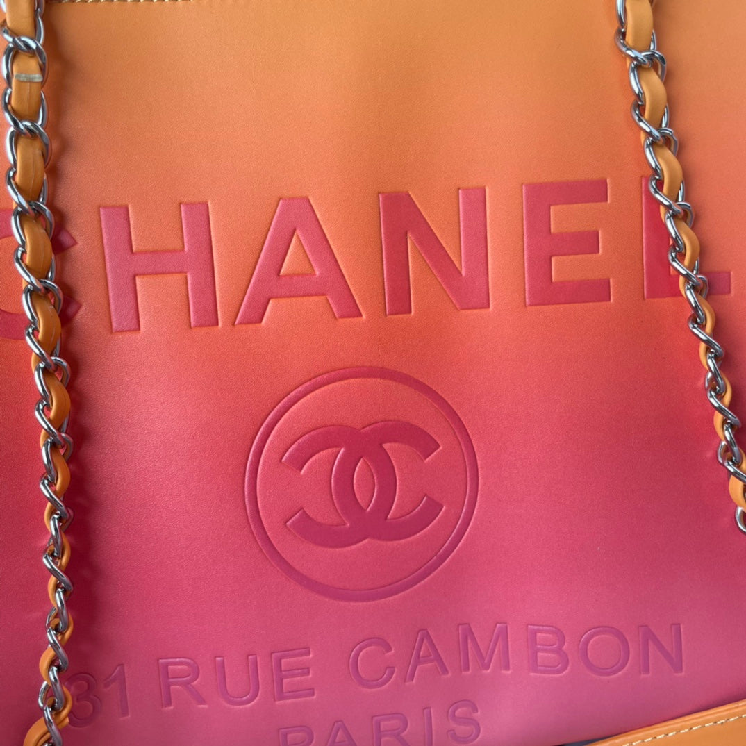 CC SHOPPING BAG 34CM ORANGE PURPLE CALFSKIN GOLD HARDWARE