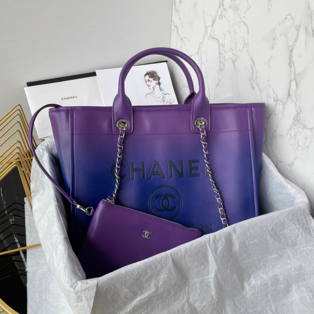 CC SHOPPING BAG 34CM PURPLE BLUE CALFSKIN SILVER HARDWARE
