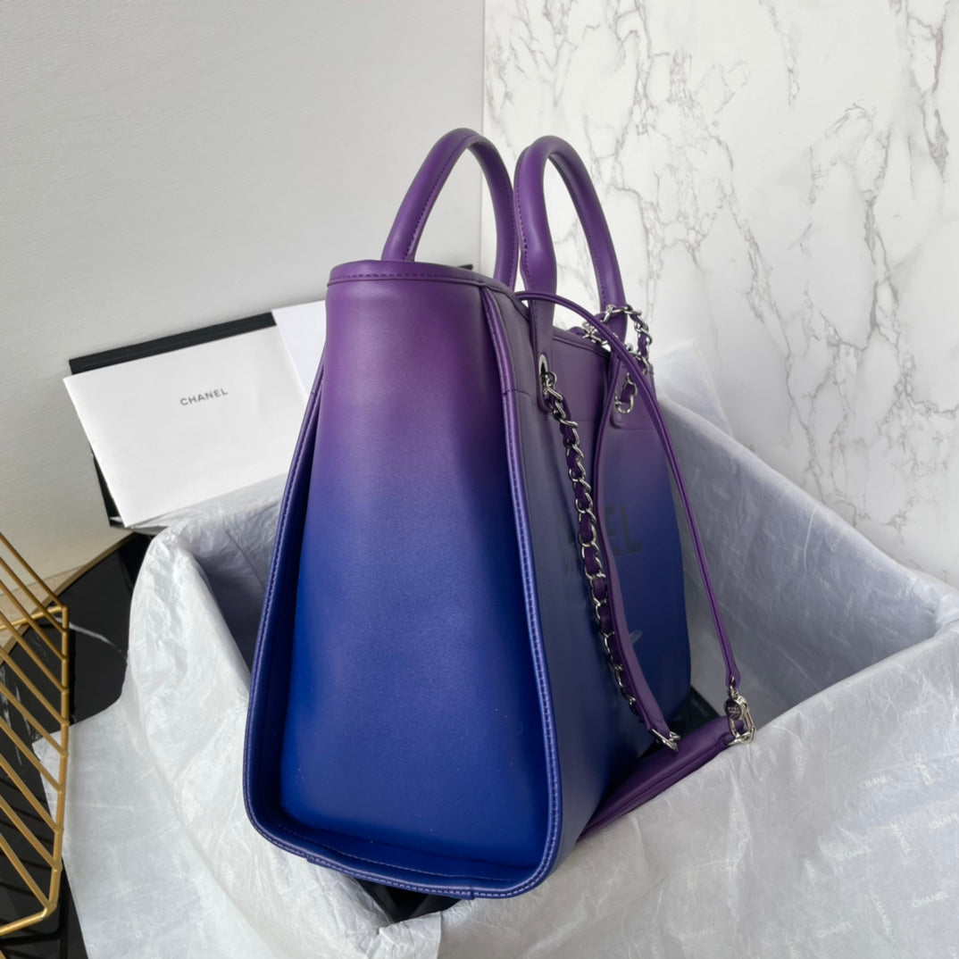 CC SHOPPING BAG 34CM PURPLE BLUE CALFSKIN SILVER HARDWARE