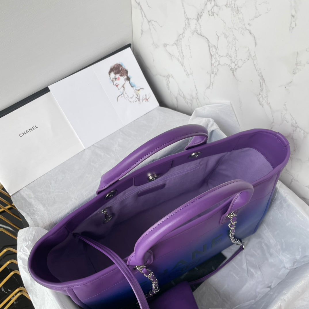 CC SHOPPING BAG 34CM PURPLE BLUE CALFSKIN SILVER HARDWARE