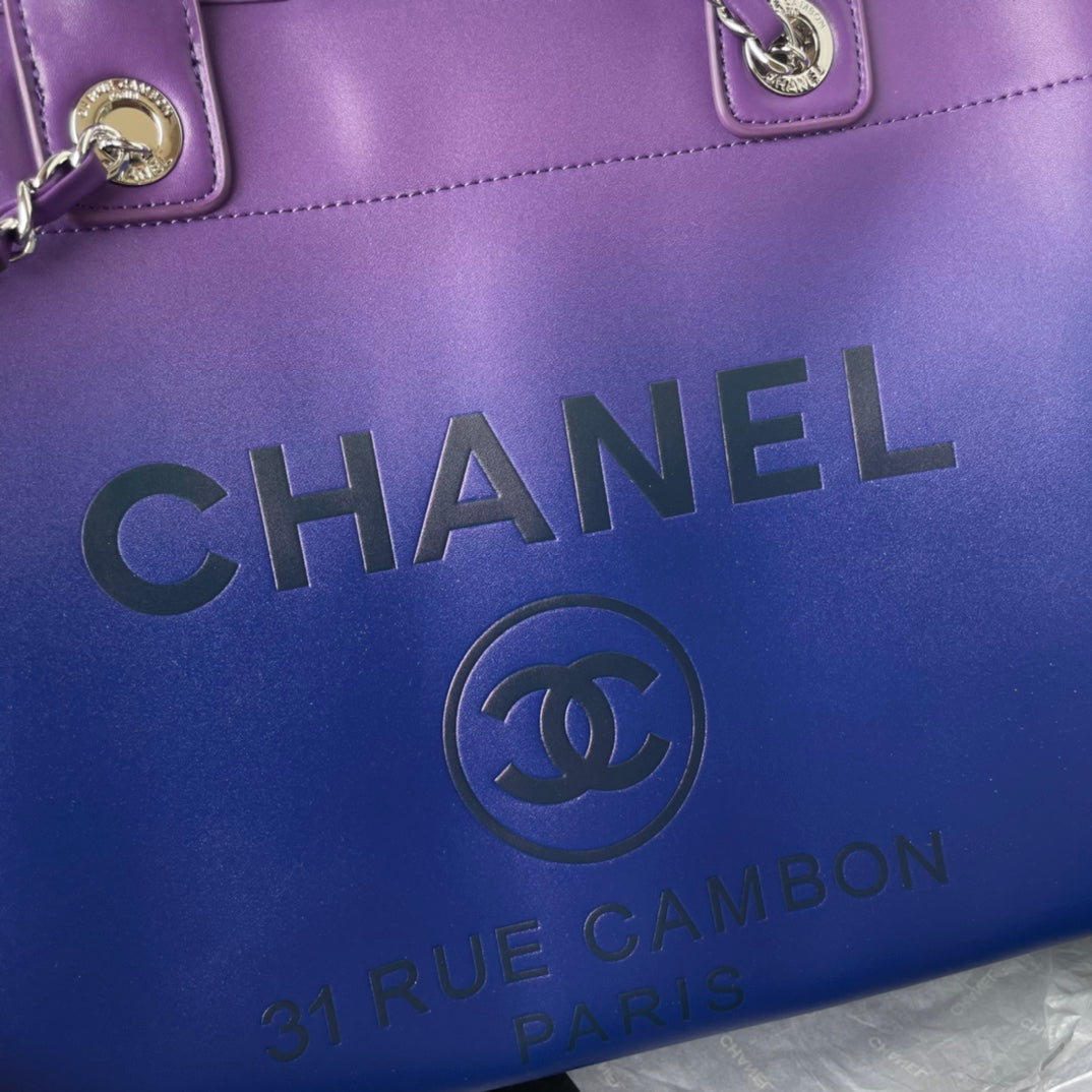 CC SHOPPING BAG 34CM PURPLE BLUE CALFSKIN SILVER HARDWARE