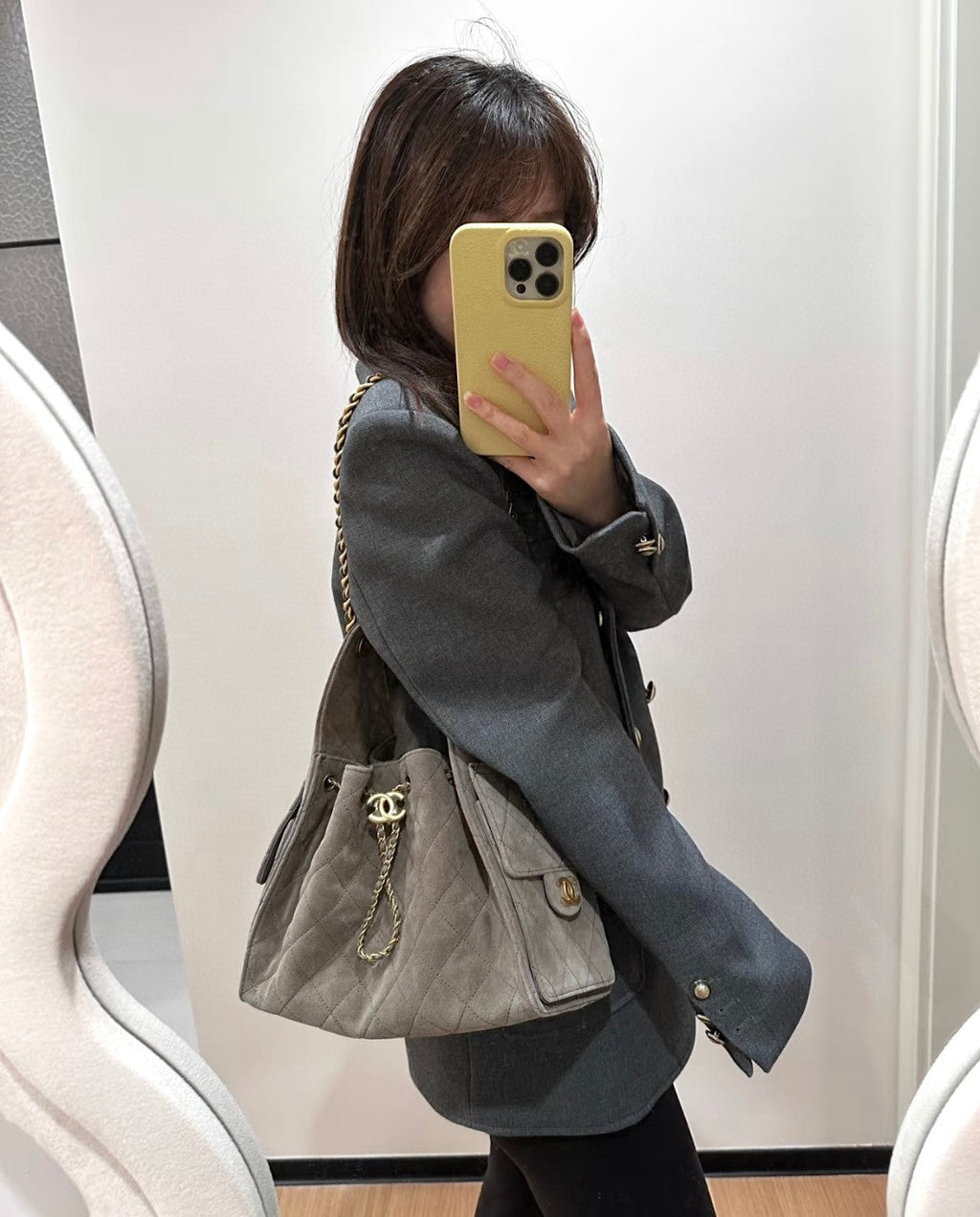 CC 25C HOBO BAG 30CM GREY SUEDE