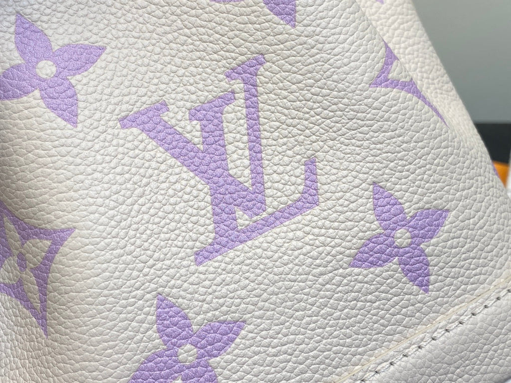 NANO NOE 13 CREAM PURPLE MONOGRAM CALFSKIN GOLD HARDWARE