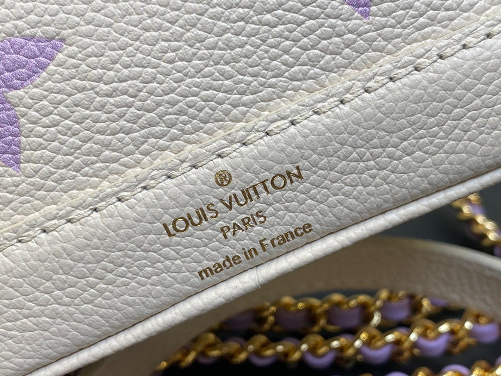 NANO NOE 13 CREAM PURPLE MONOGRAM CALFSKIN GOLD HARDWARE