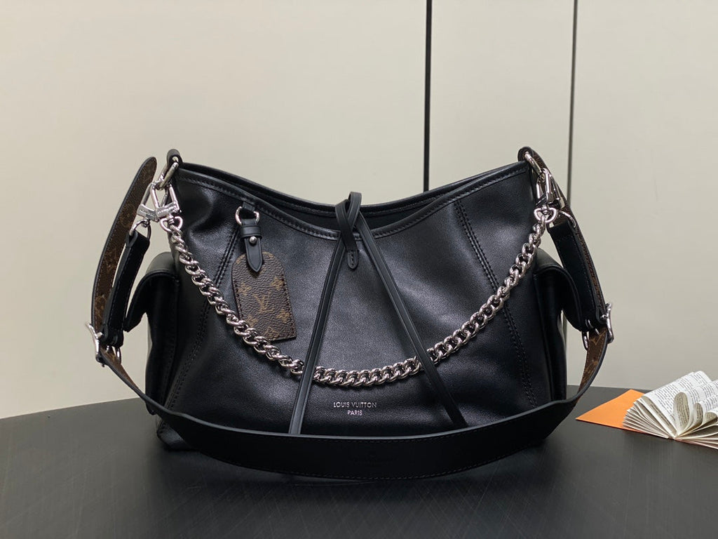 SAC CARRY ALL PM 33,5 NOIR EN CUIR DE VEAU AVEC CHAÎNE ARGENTÉE
